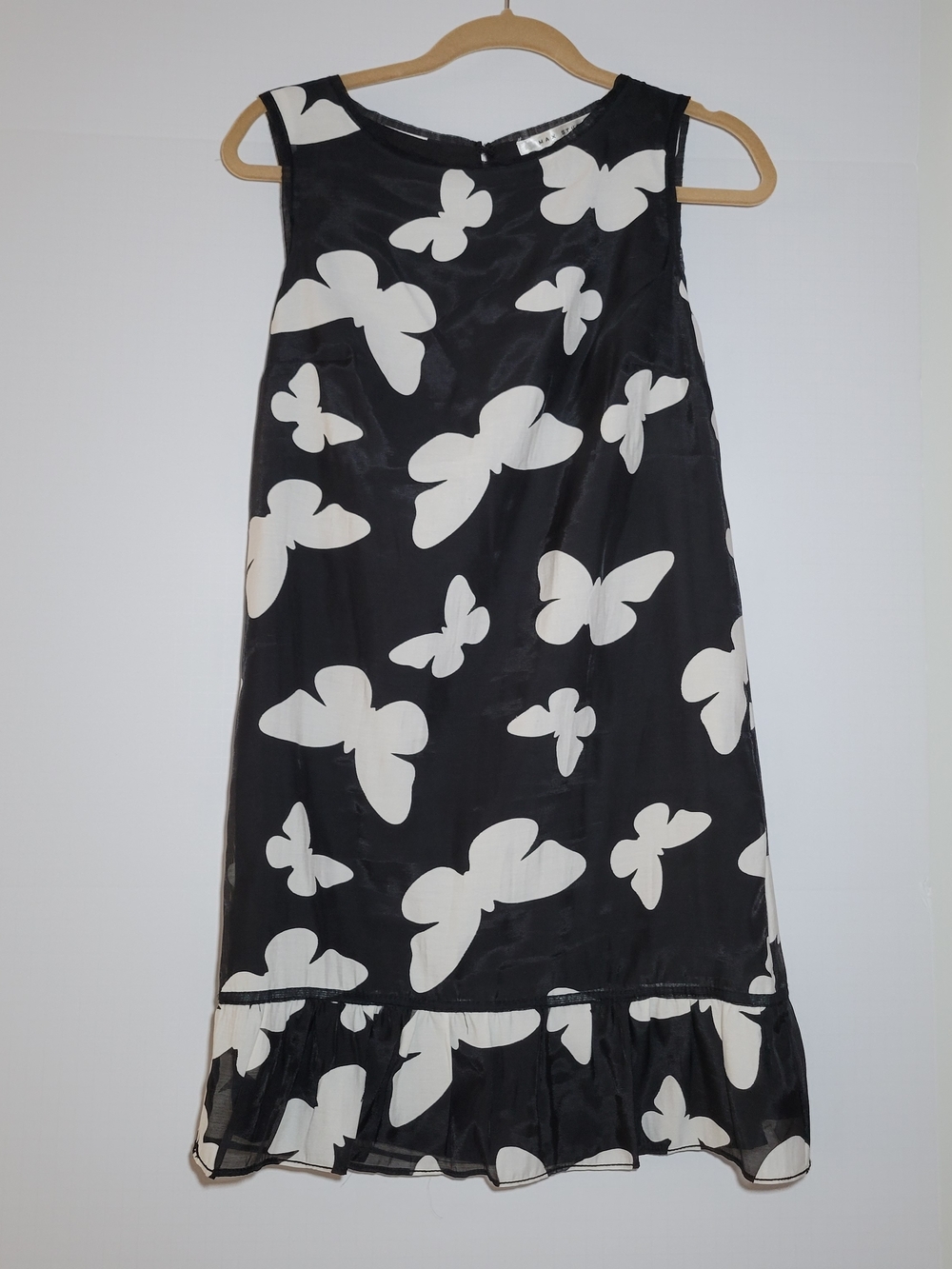 Max Studio Black and White Butterfly Shift Dress Ruffel